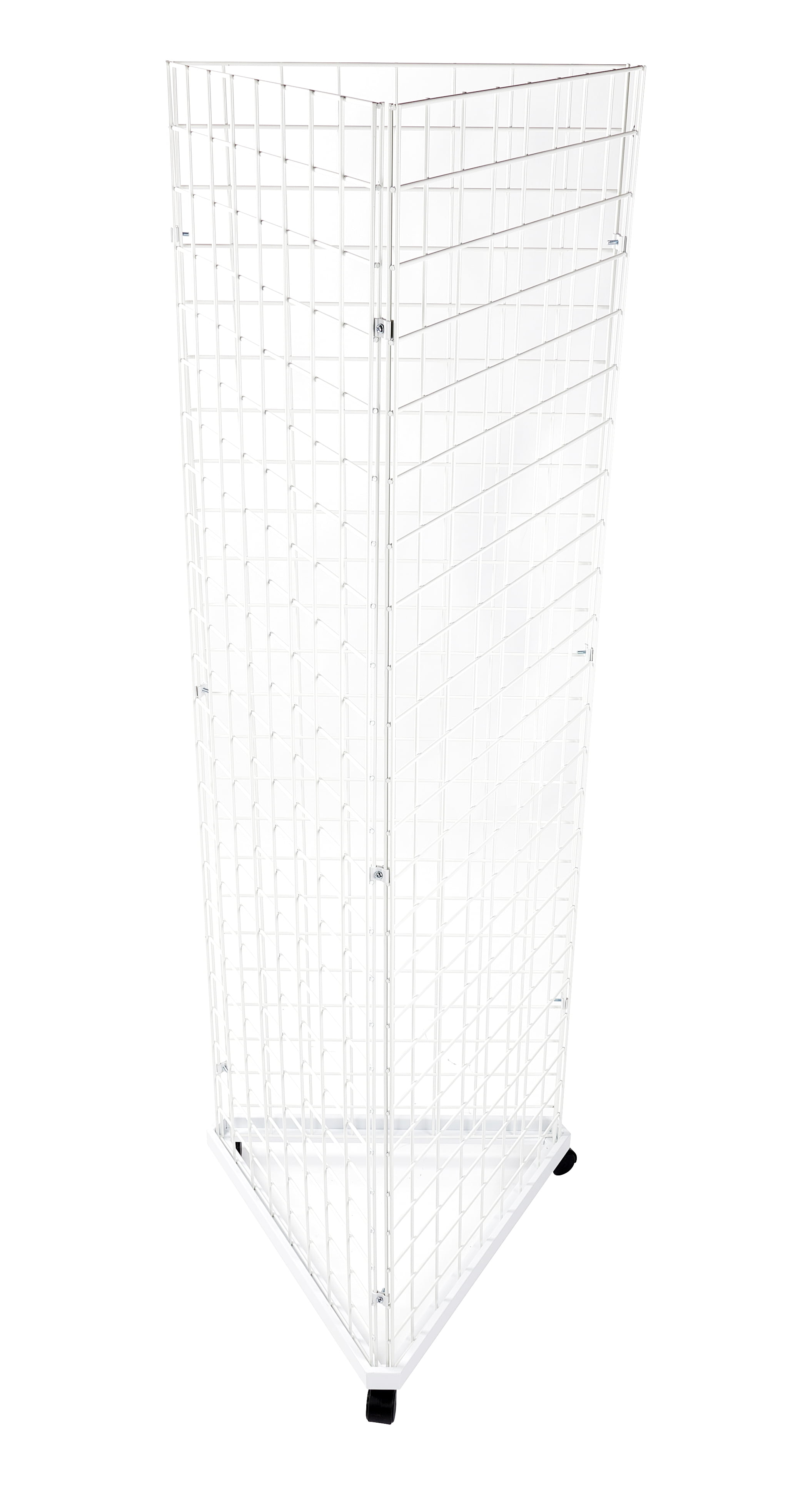 White Triangle Wire Grid Tower with Base and Casters - Grid Wall Retail Display Stand - Moveable and Space-Saving Wire Display Rack for Vendors - Ideal for Boutique  Thrift  Craft and Art Shows