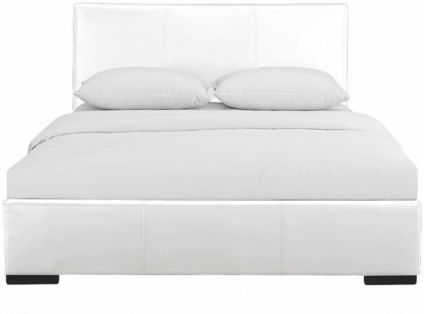 HomeStock Bohemian Bliss King Upholstered Platform Bed with Tufted Headboard and Full Slat Support System-Color:White