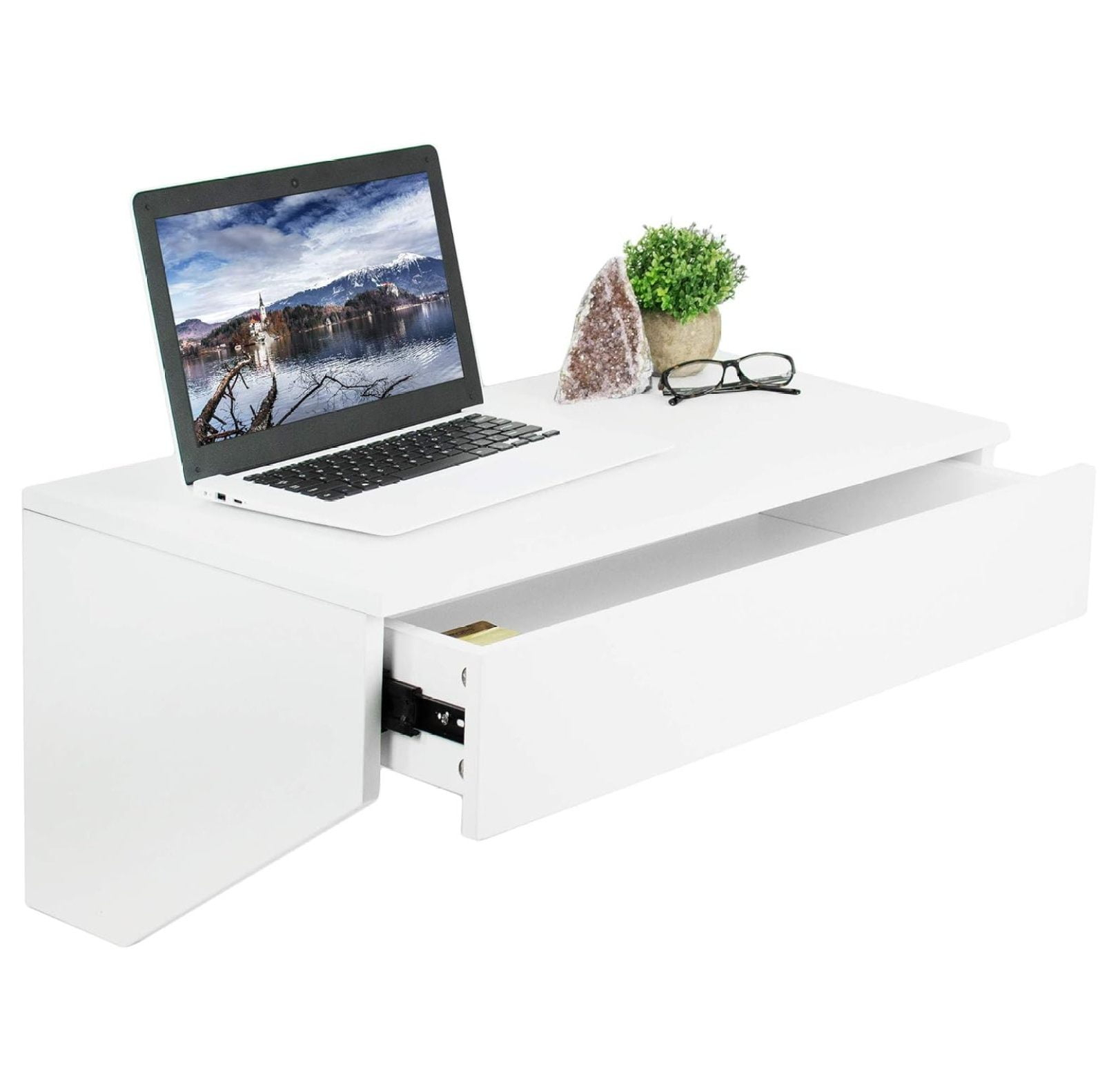 Vivo VIVO White Floating Wall Mounted Storage Shelf, Desk Drawer, DESK-SF01W