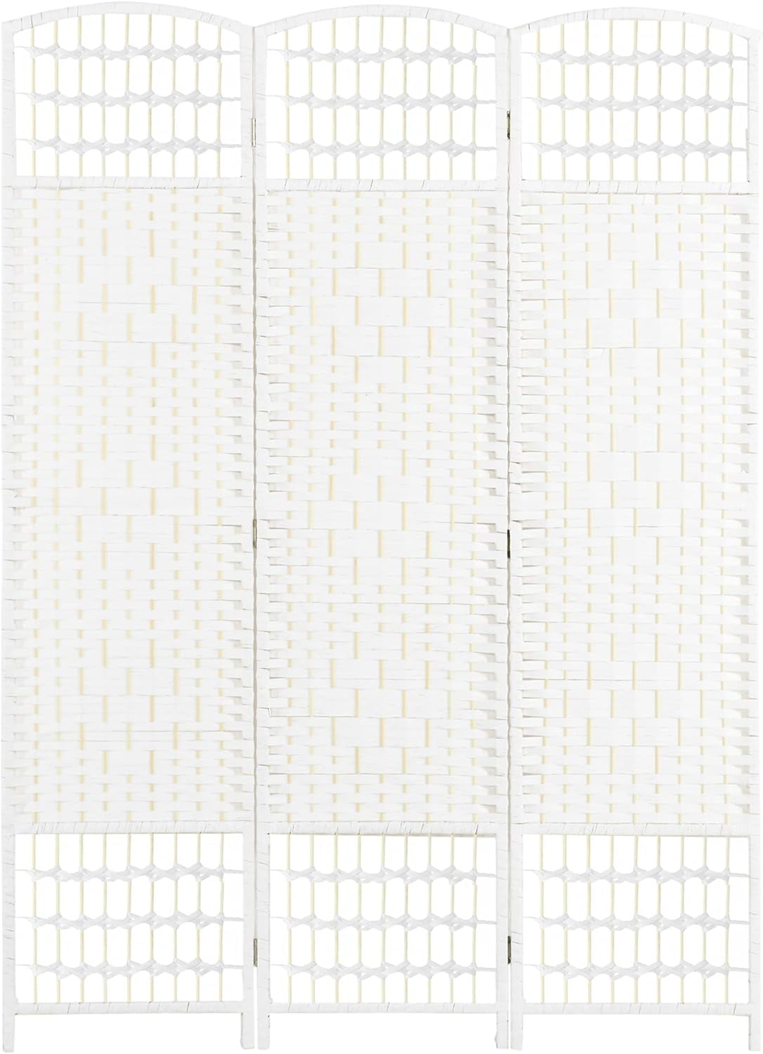 White Wave Fiber Freestanding Partition Wall Divider, 3 Panel Room Separator, Folding Privacy Screen, 5.6'