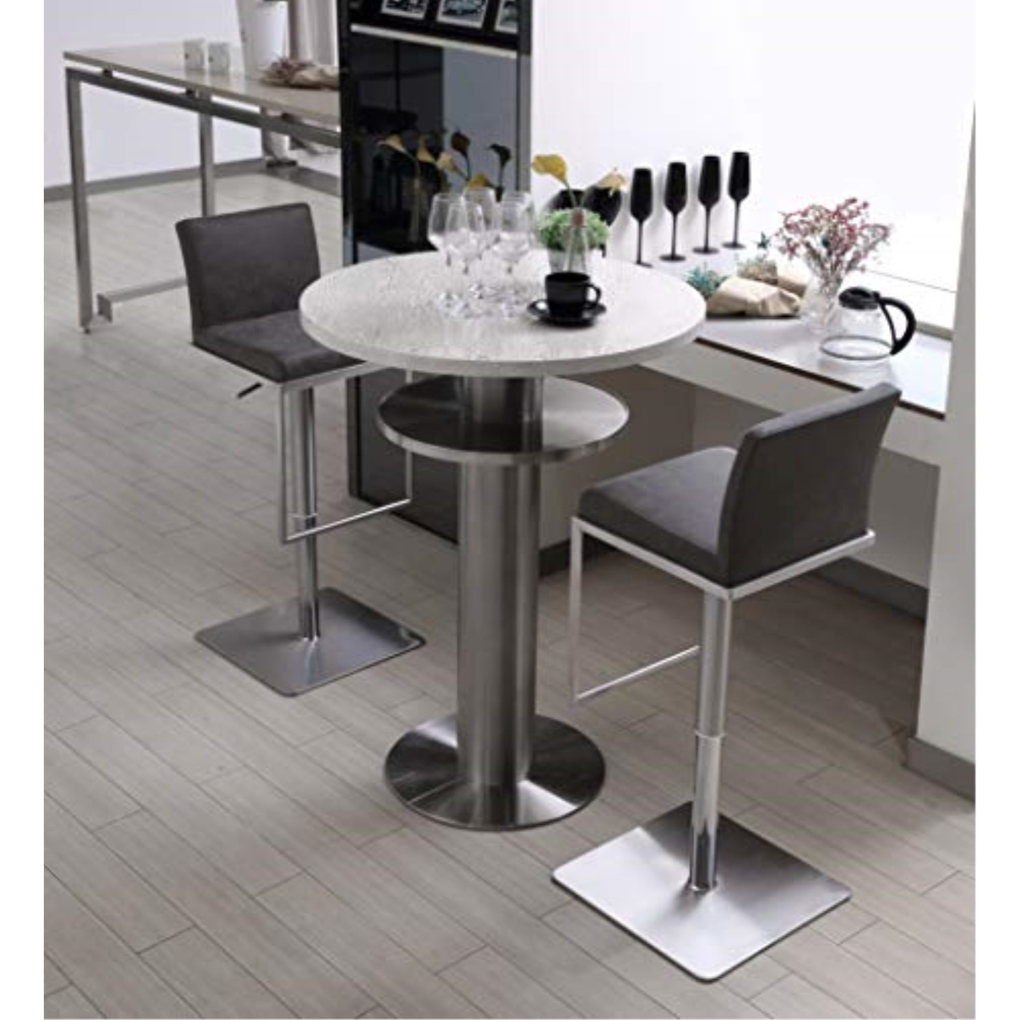Whiteline Modern Living Clay Barstool Grey adjustable height and square stainless steel base.