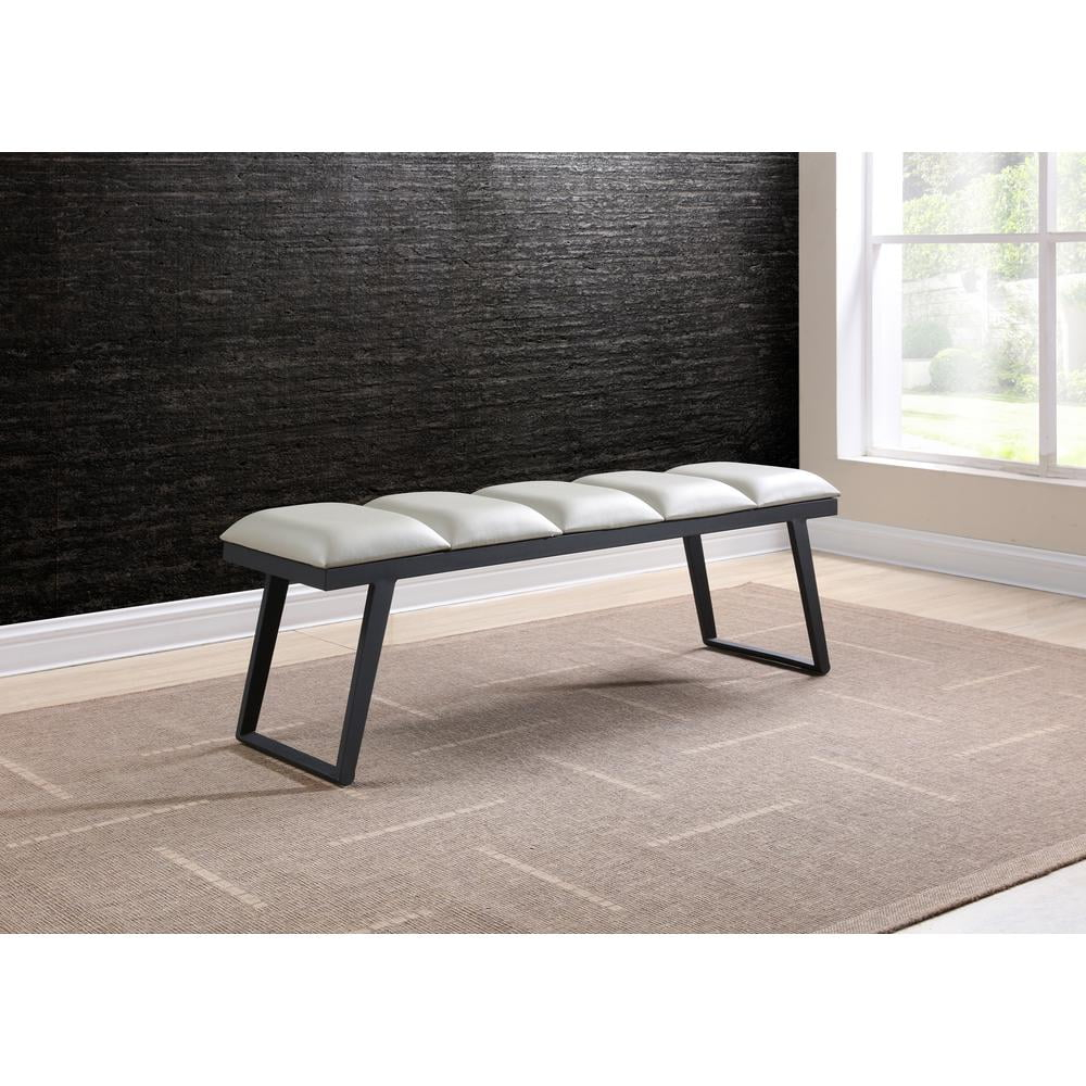 Ethan Bench Light Grey Faux Leather with Steel sanded black coated Base