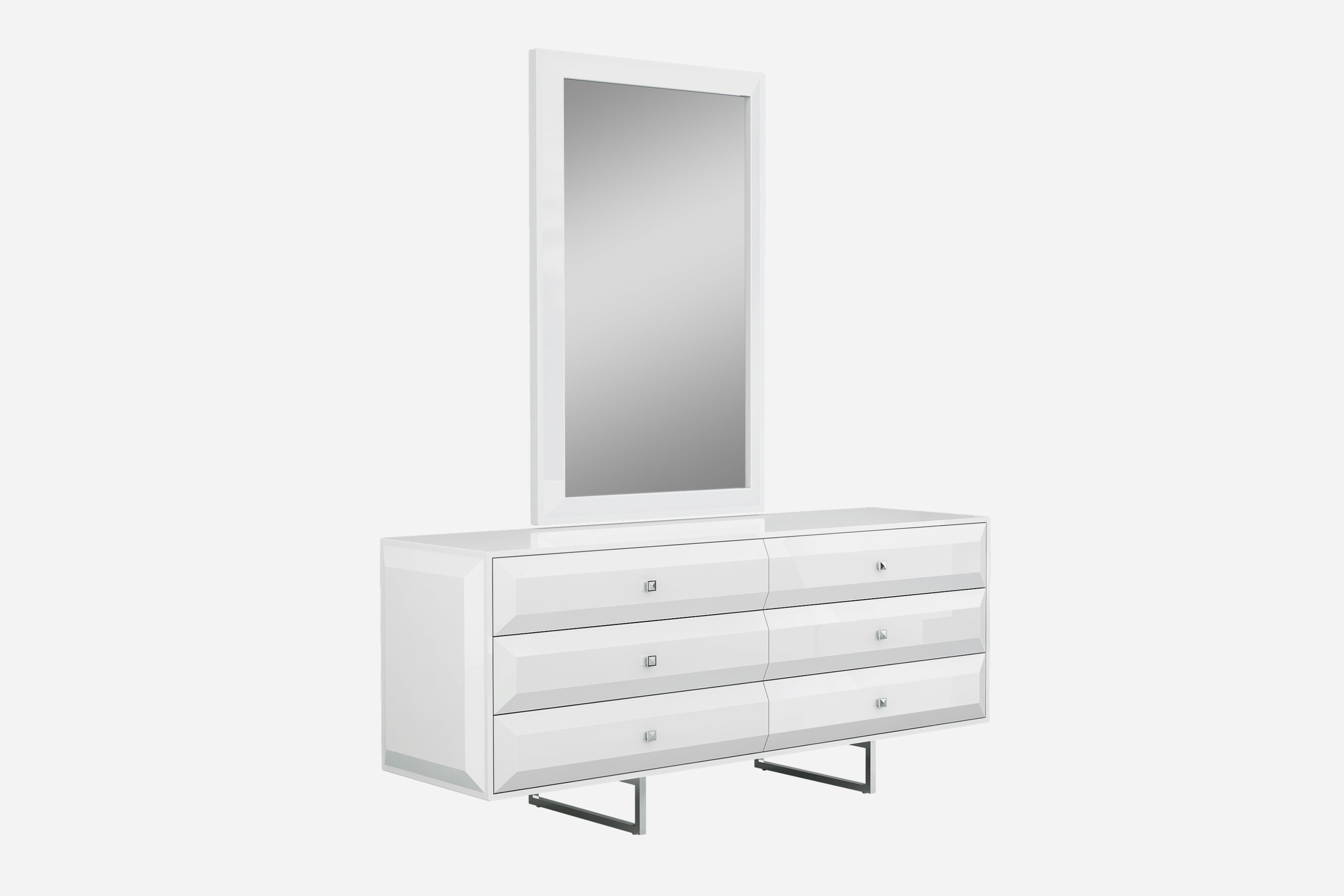 Whiteline Modern Living White Abrazo Contemporary High Gloss Lacquer Dresser, Self-Close Drawers