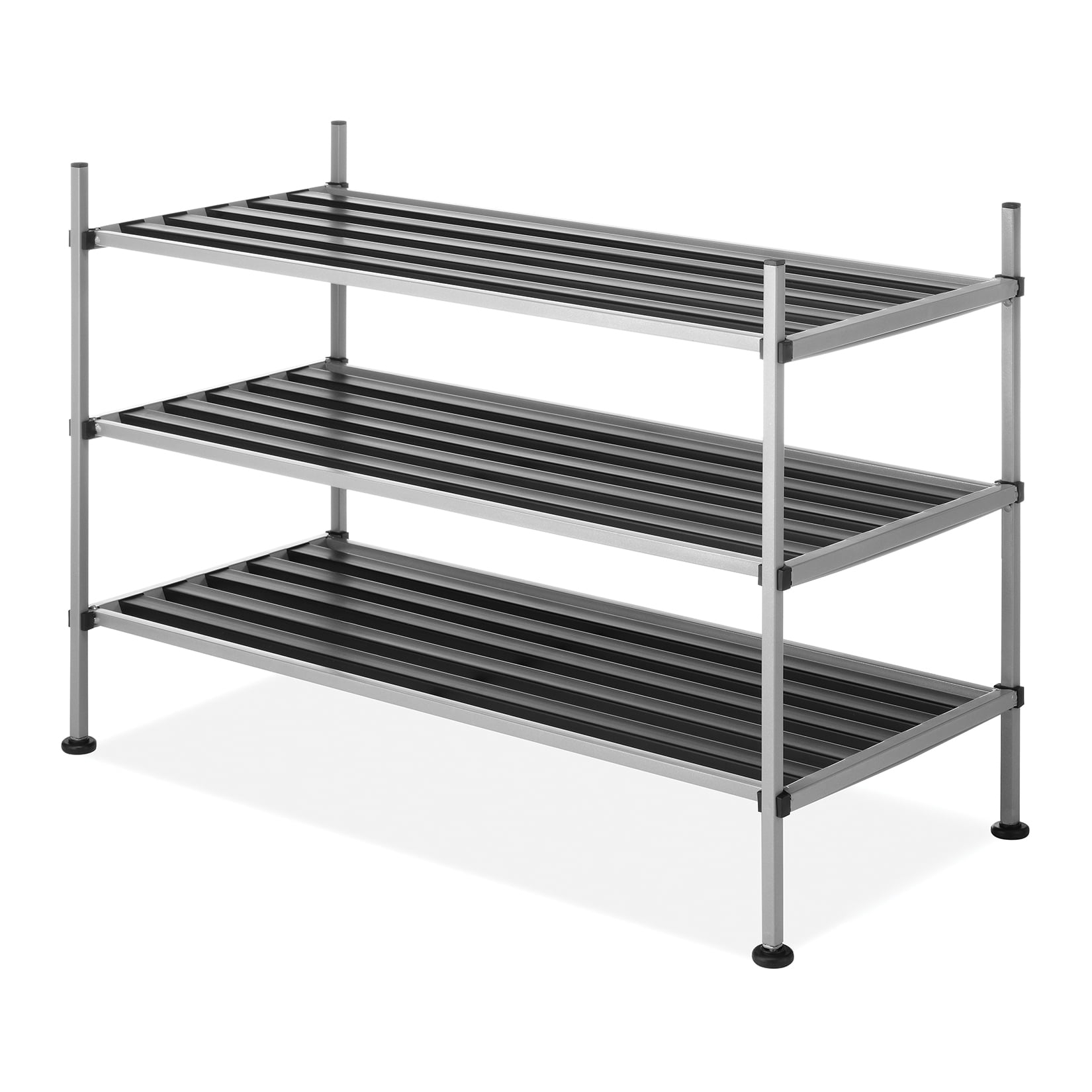 Whitmor 3-Tier Storage Shelves - Shoe Rack and Home Organizer - 12" x 25.625" x 17" - Silver Epoxy Iron Frame