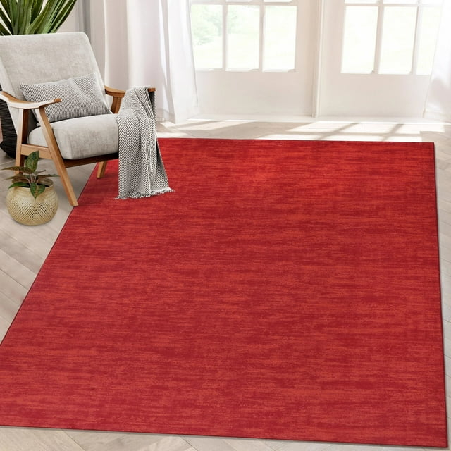 Garvee 9' x 12' Large Machine Washable Area Rug Modern Solid Rug Non-Slip Low-Pile Contemporary Indoor Area Rug for Home Office Bedroom, Red