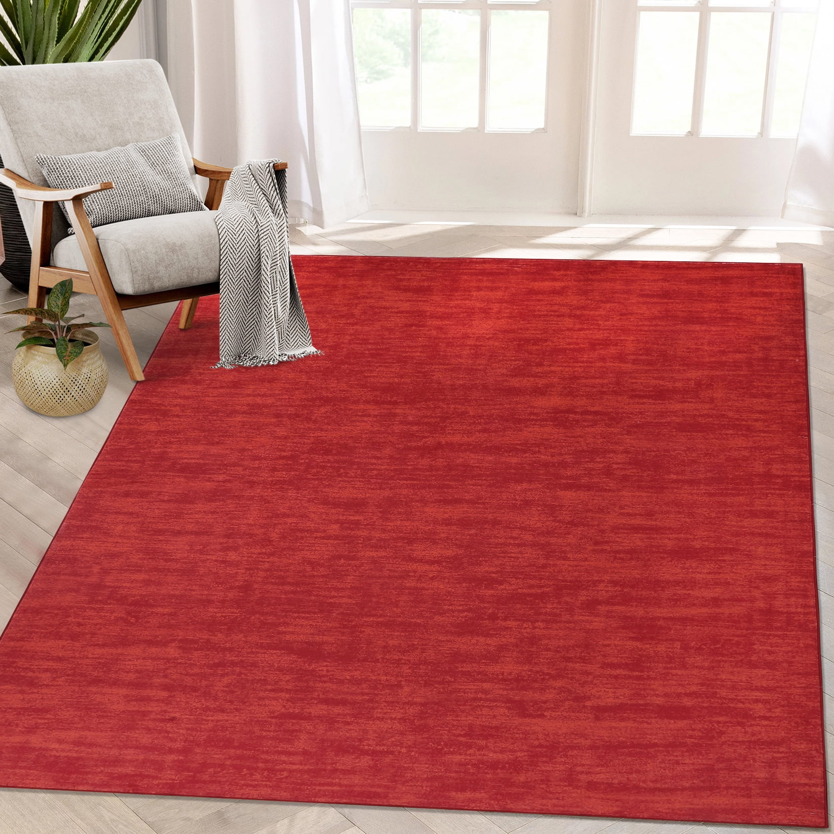 Garvee 9' x 12' Large Machine Washable Area Rug Modern Solid Rug Non-Slip Low-Pile Contemporary Indoor Area Rug for Home Office Bedroom, Red
