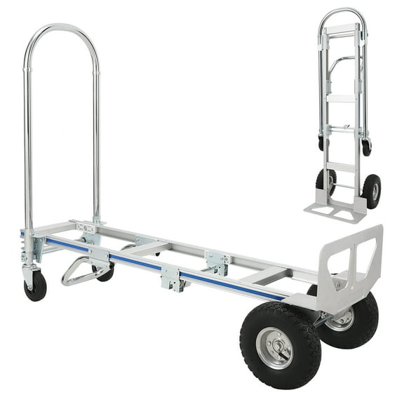 Silver Aluminum Folding Hand Truck Dolly with Wheels, 770 lbs Capacity
