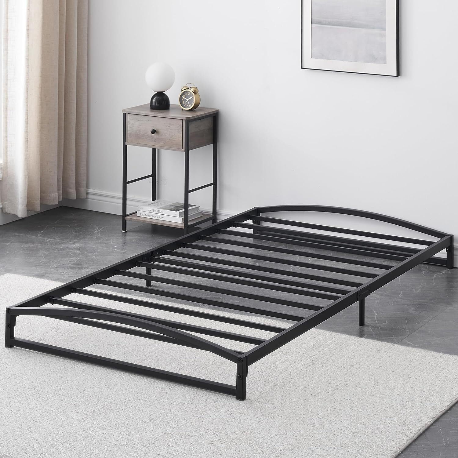 Jojoka Twin Size Metal Platform Bed Frame, 6 inch Low Profile, Mattress Foundation No Box Spring, Sturdy and Noise Free