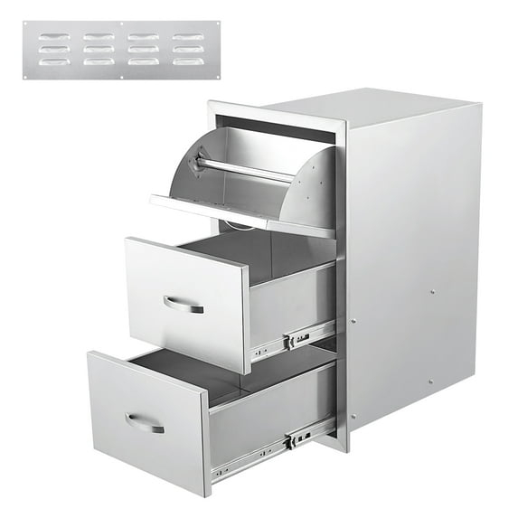 Outdoor Kitchen Drawer Stainless Steel 3-Drawer, BBQ Island Built-in Drawer Weatherproof, Flush Mount for Outdoor Kitchen and Grill Station (17"W*30"H*21“D)