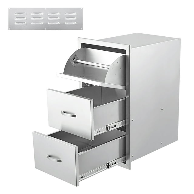 Outdoor Kitchen Drawer Stainless Steel 3-Drawer, BBQ Island Built-in Drawer Weatherproof, Flush Mount for Outdoor Kitchen and Grill Station (17"W*30"H*21“D)