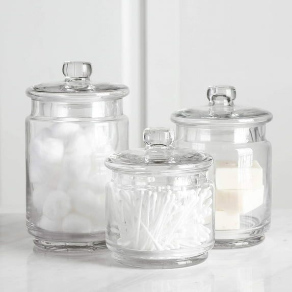 Whole Housewares | Glass Apothecary Jars (4.5 Inch) with Lids | Set of 3