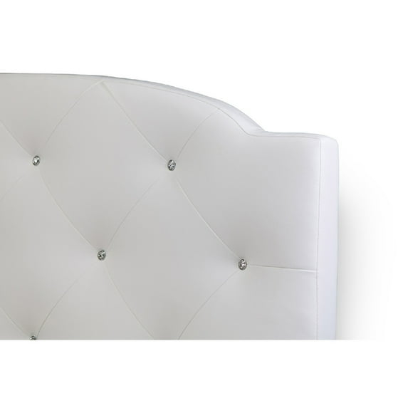Full Canterbury Leather Contemporary Bed White - Baxton Studio: Crystal Tufted, Chrome Legs, No Box Spring Required