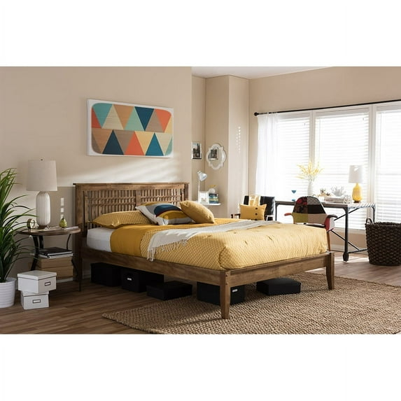 Wholesale Interiors Loafey Mid-Century Modern King Size Platform Bed with Tapered Legs, Walnut