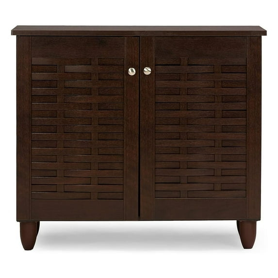 Wholesale Interiors Winda Modern and Contemporary 2-Door Dark Brown Wooden Entryway Shoes Storage Cabinet -