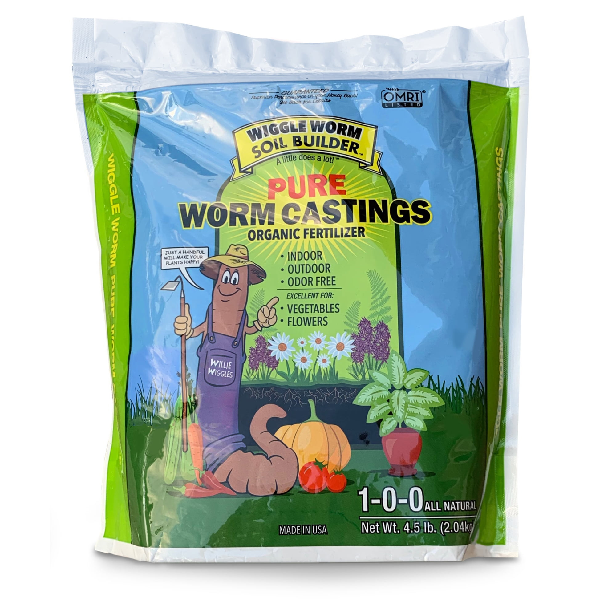 Wiggle Worm 100% Pure Organic Worm Castings - Organic Fertilizer for Houseplants, Vegetables, and More, 4.5-Pounds