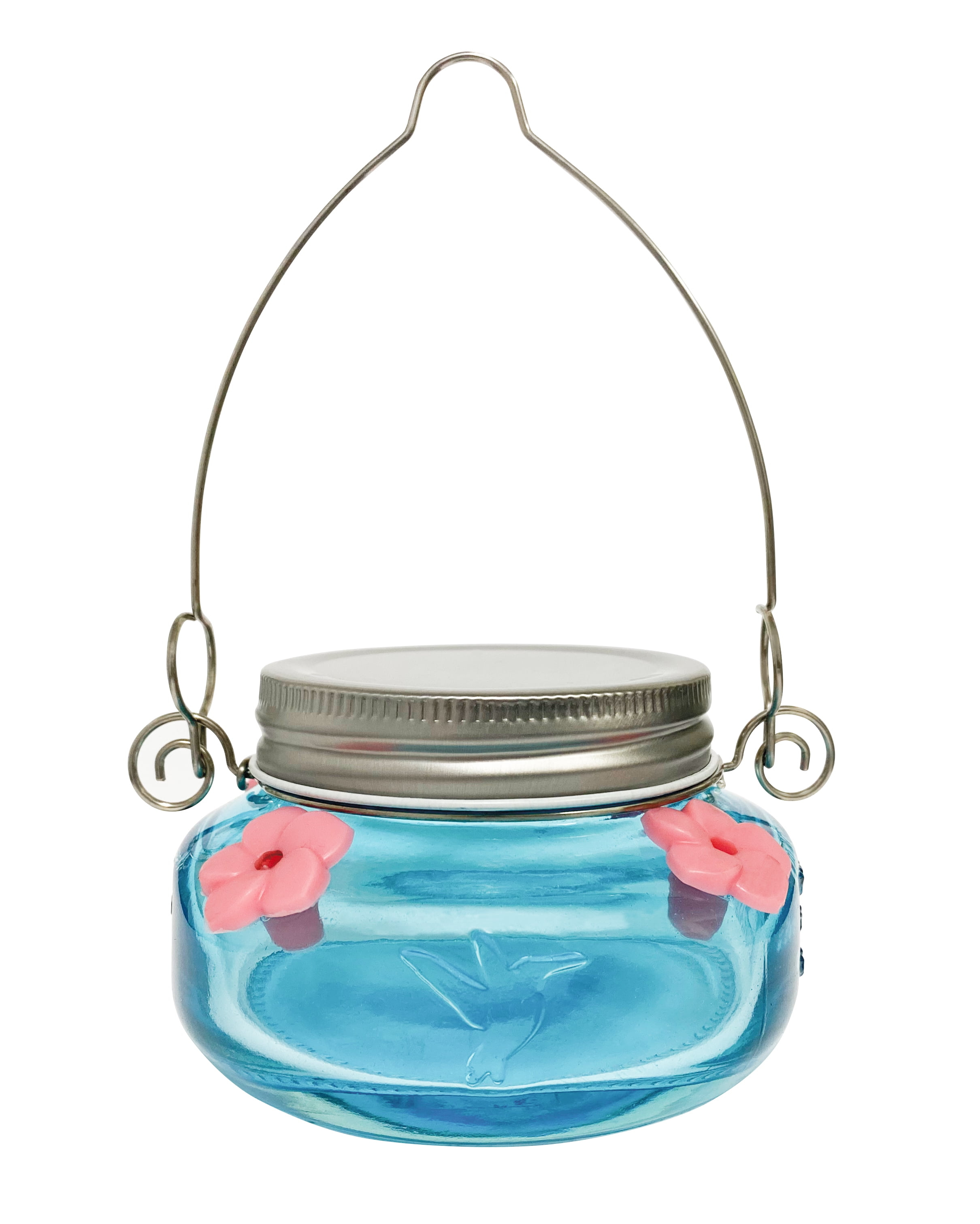 Wild Wings Glass Mason Jar Hummingbird Feeder 6 oz, Teal