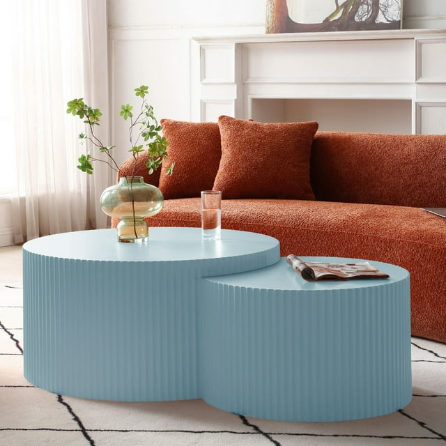 Williamspace Modern Glam Round End Nesting Coffee Table Set for Living Room (Set of 2) No Assembled Blue