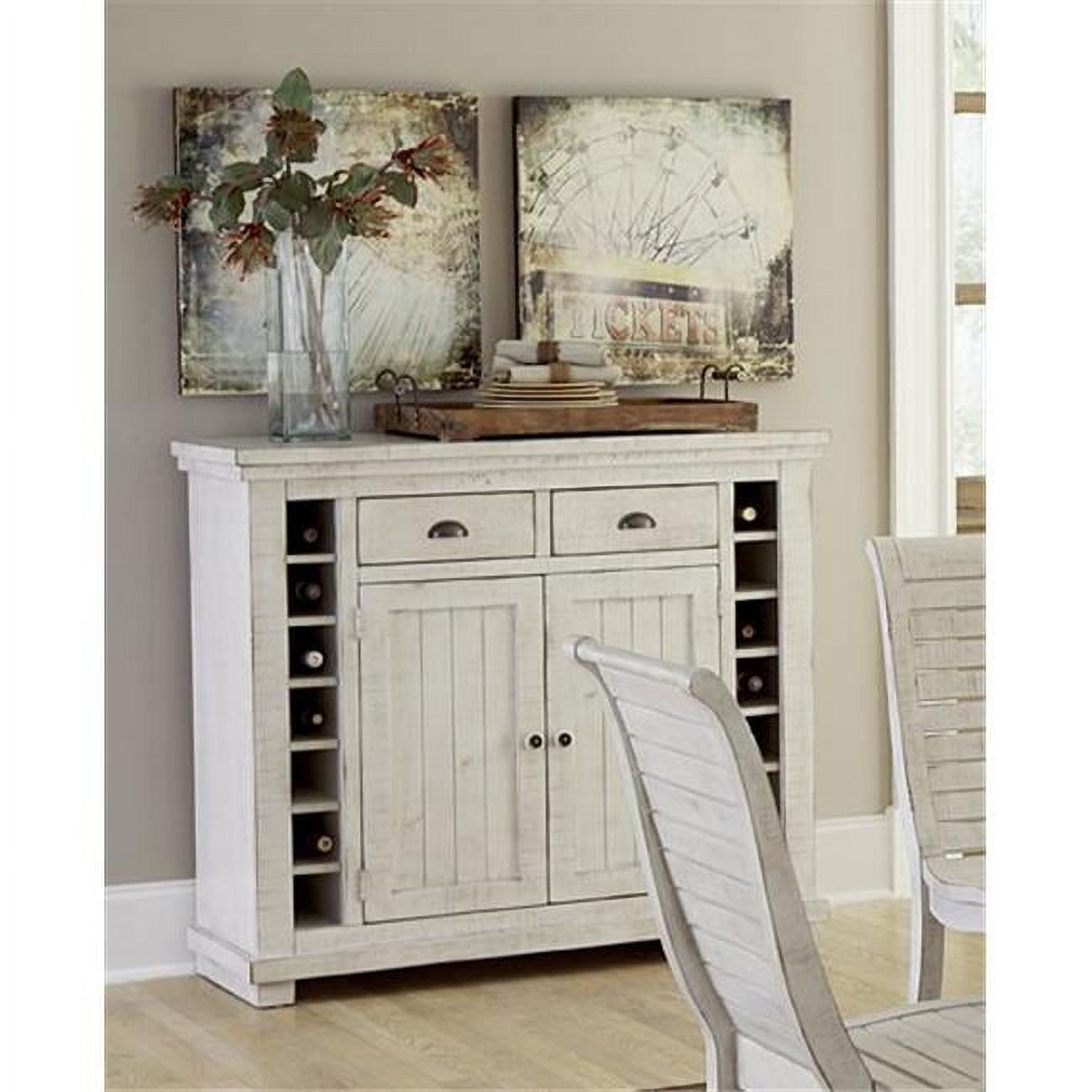 Progressive Furniture Willow Wood Wine Rack Server in Distressed White