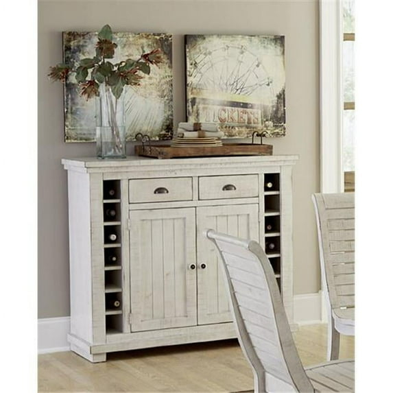 Progressive Furniture Willow Wood Wine Rack Server in Distressed White