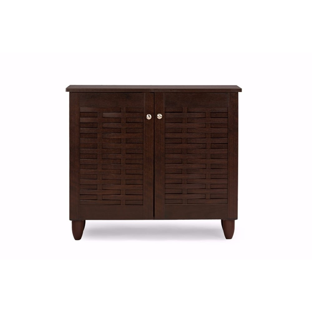 Wholesale Interiors Winda Modern and Contemporary 2-Door Dark Brown Wooden Entryway Shoes Storage Cabinet -