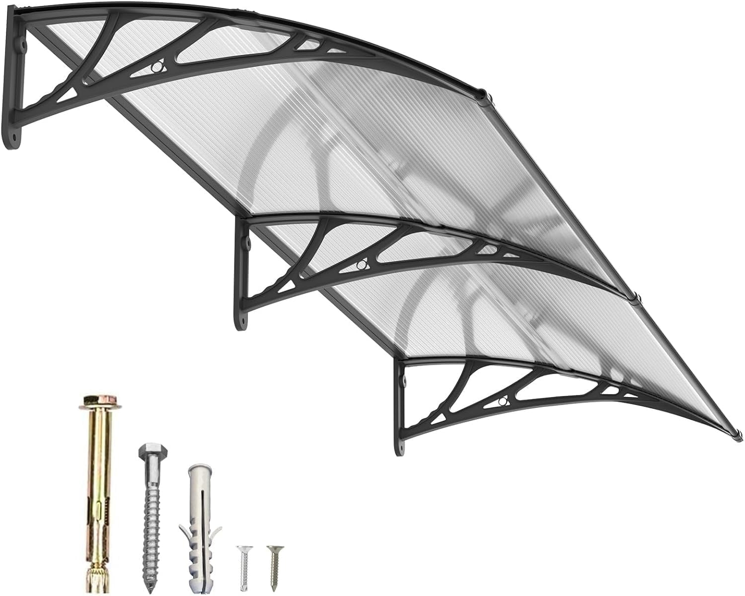 SPECSTAR Polycarbonate Window Door Awning Spliced Canopy Transparent with Black Bracket 40 Inch x 80 Inch
