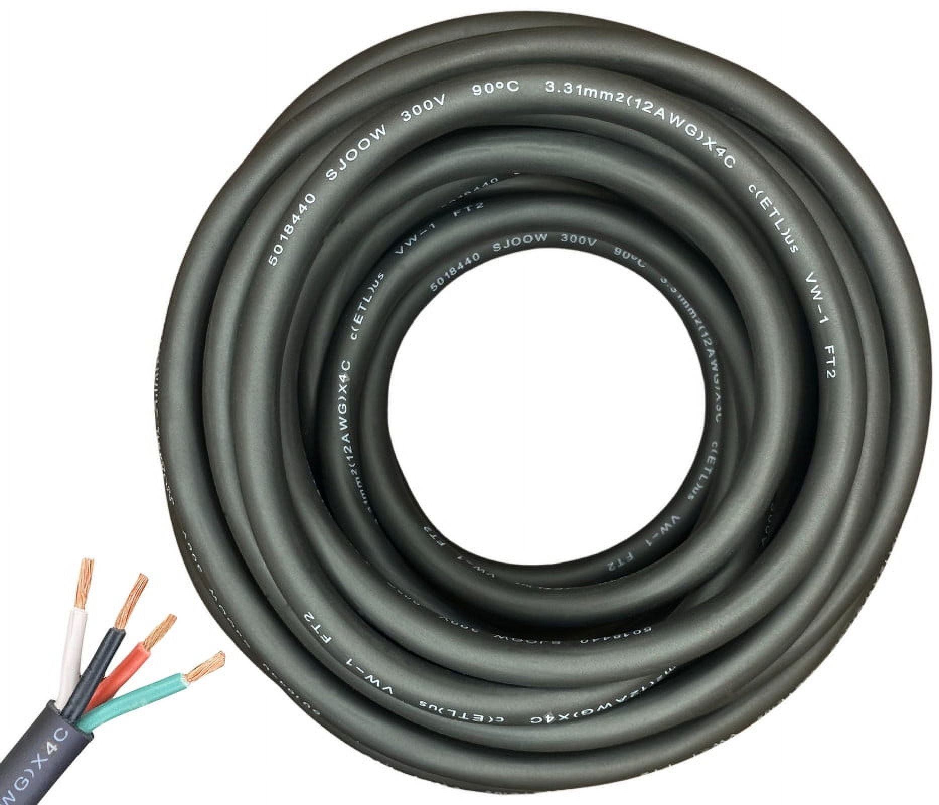 WindyNation 10 Feet 12/4 12 Gauge 4 Conductor Black SJOOW Cable