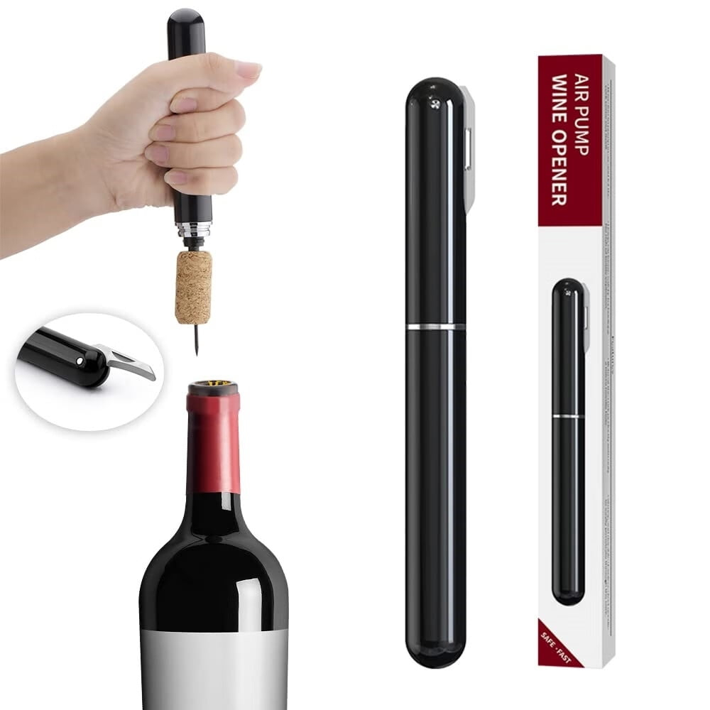 Wine Bottle Opener,Air Pressure Wine Corkscrew With Cutting Wine Bottle Foil Knife,Effortlessly Open Wine Bottles Without Damaging Corks,Easy-to-Use(Black)