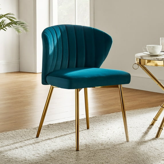 Modern Velvet Accent Chair Upholstered Small Vanity Chair Bedroom Living Room Teal