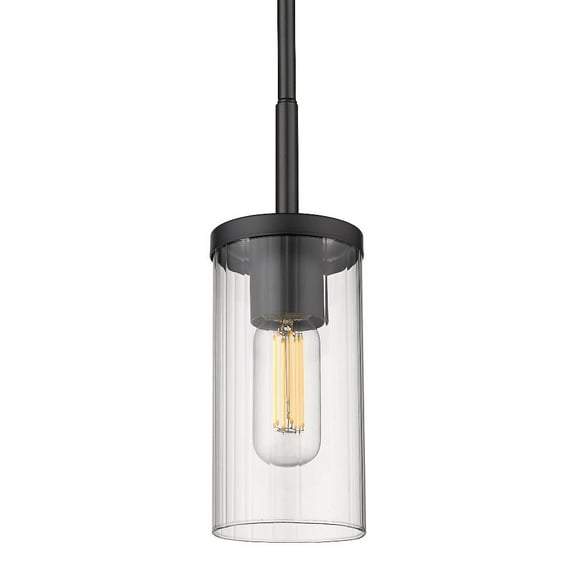 Golden Lighting Winslett 1-Light Mini Pendant in Matte Black with Ribbed Clear Glass
