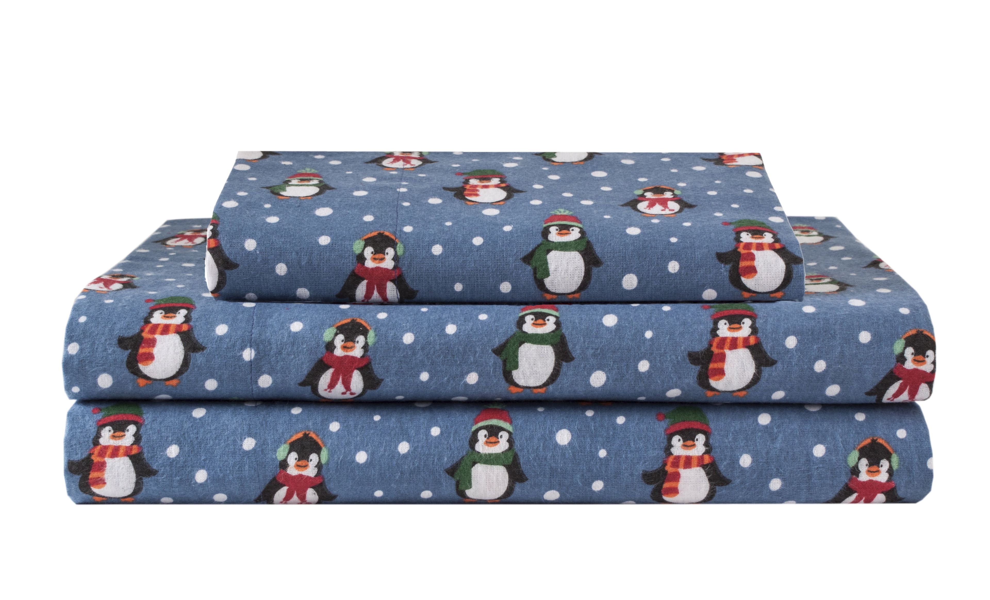 Winter Nights Cotton Flannel Sheet Set, Twin, Penguins