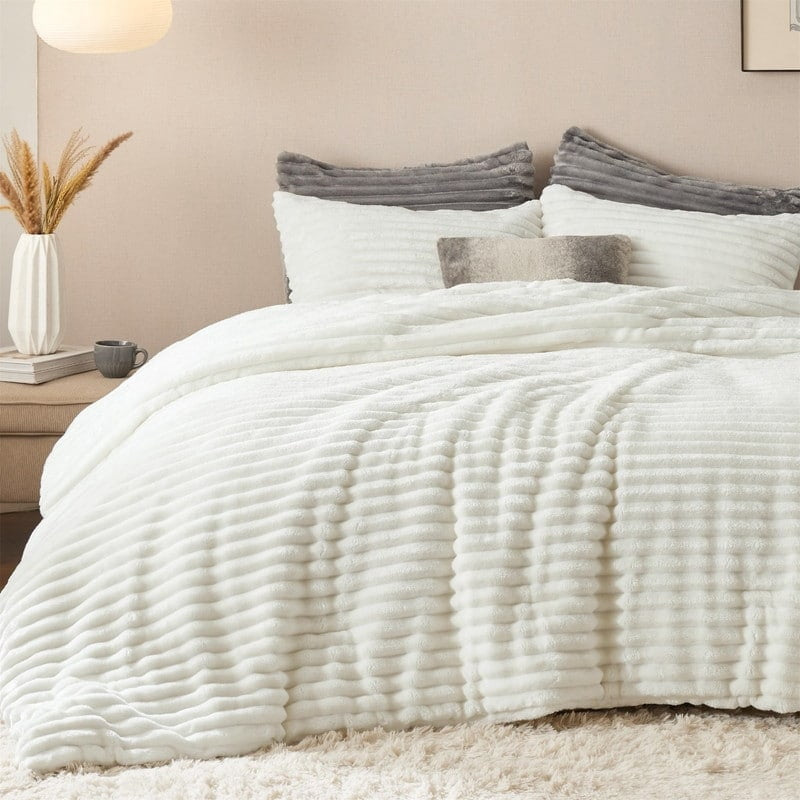 Winter Warm Fleece Bedding Set Cream White - King