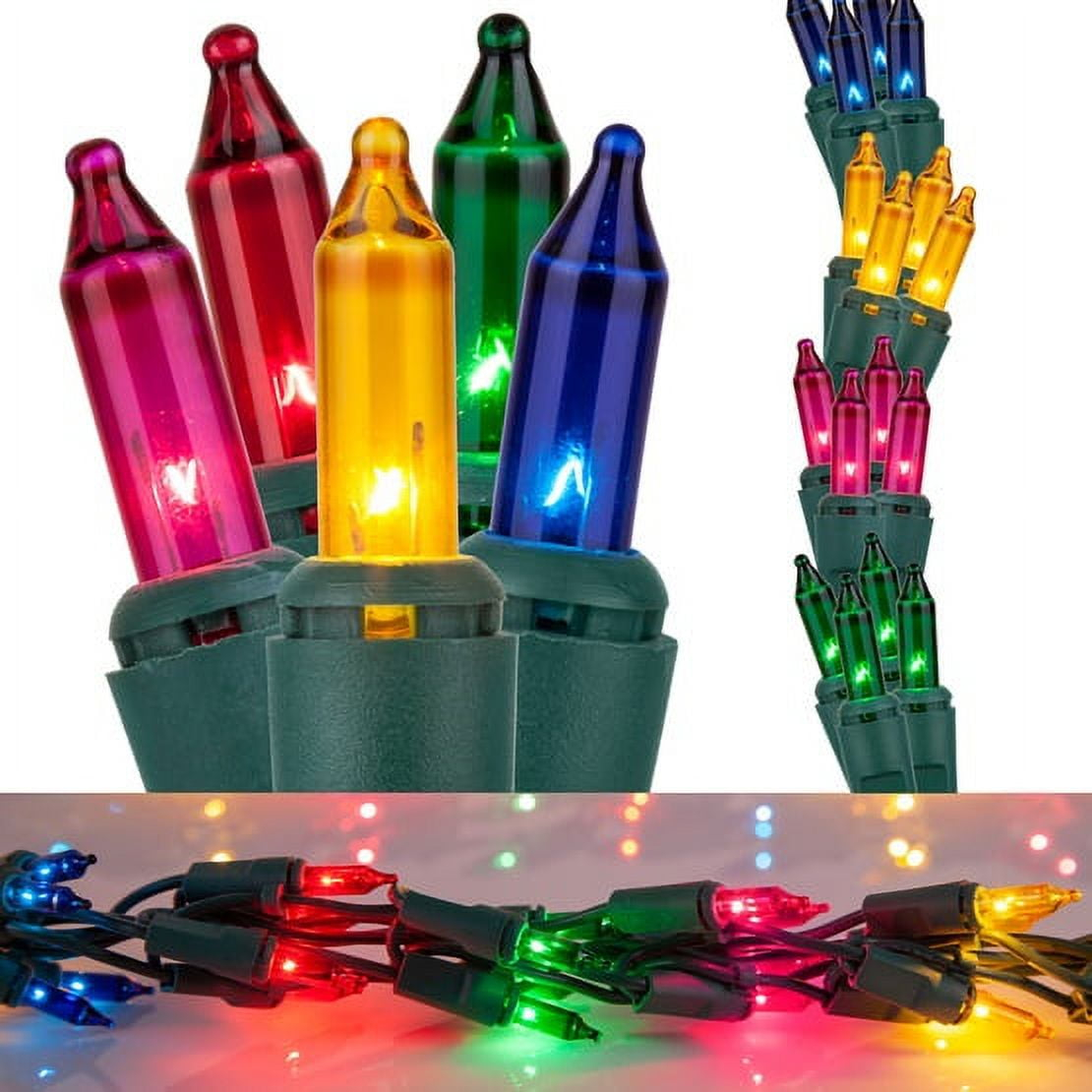 Wintergreen Lighting Multicolor Cluster String Lights Garland, 9ft, 300 Lights, Green Wire Christmas Patio Porch Railing Banister Party Lights