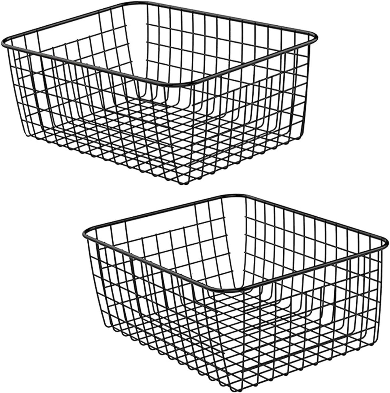 Wire Baskets for Organizing Household 2 Pack Pantry Baskets For Storage Pantry Wire Black Metal Storage Bins