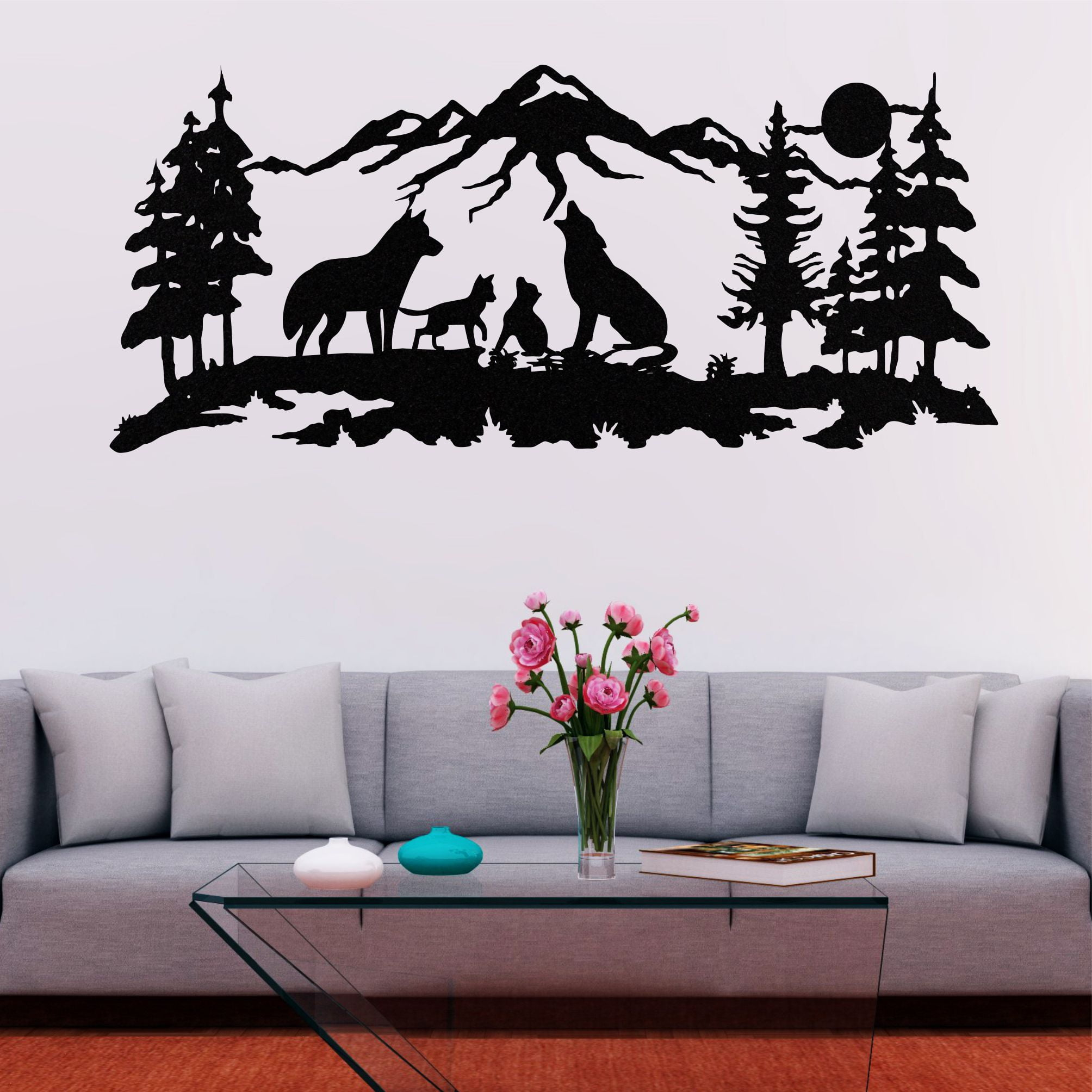 Wolf Family Metal Wall Art for Home and Outside - Wall-Mounted Geometric Metal Wall Decor - Drop Shadow 3D Effect Wall Decoration for Living Room Bedroom