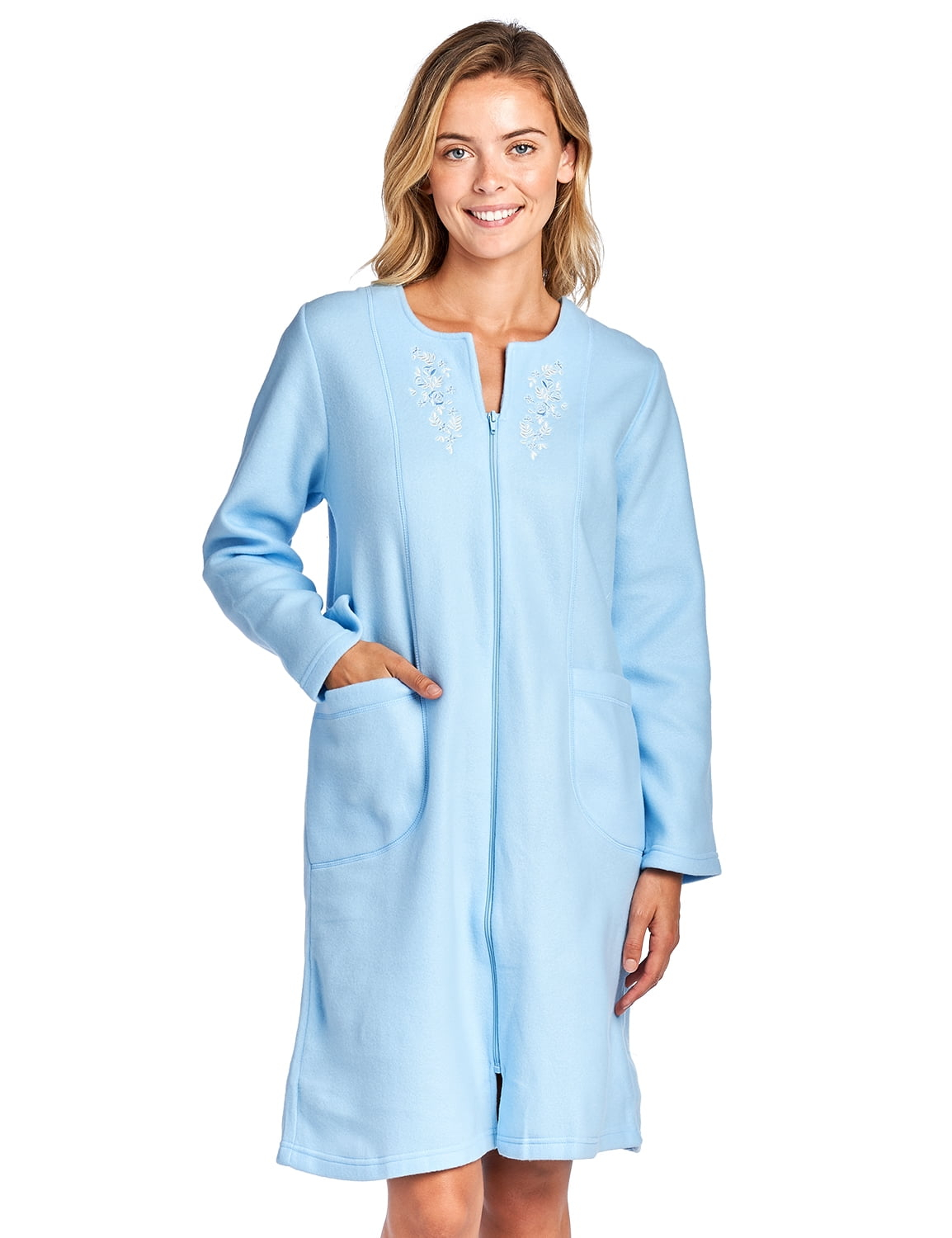 Women's Long Sleeve Zip Up Front Short Fleece Robe