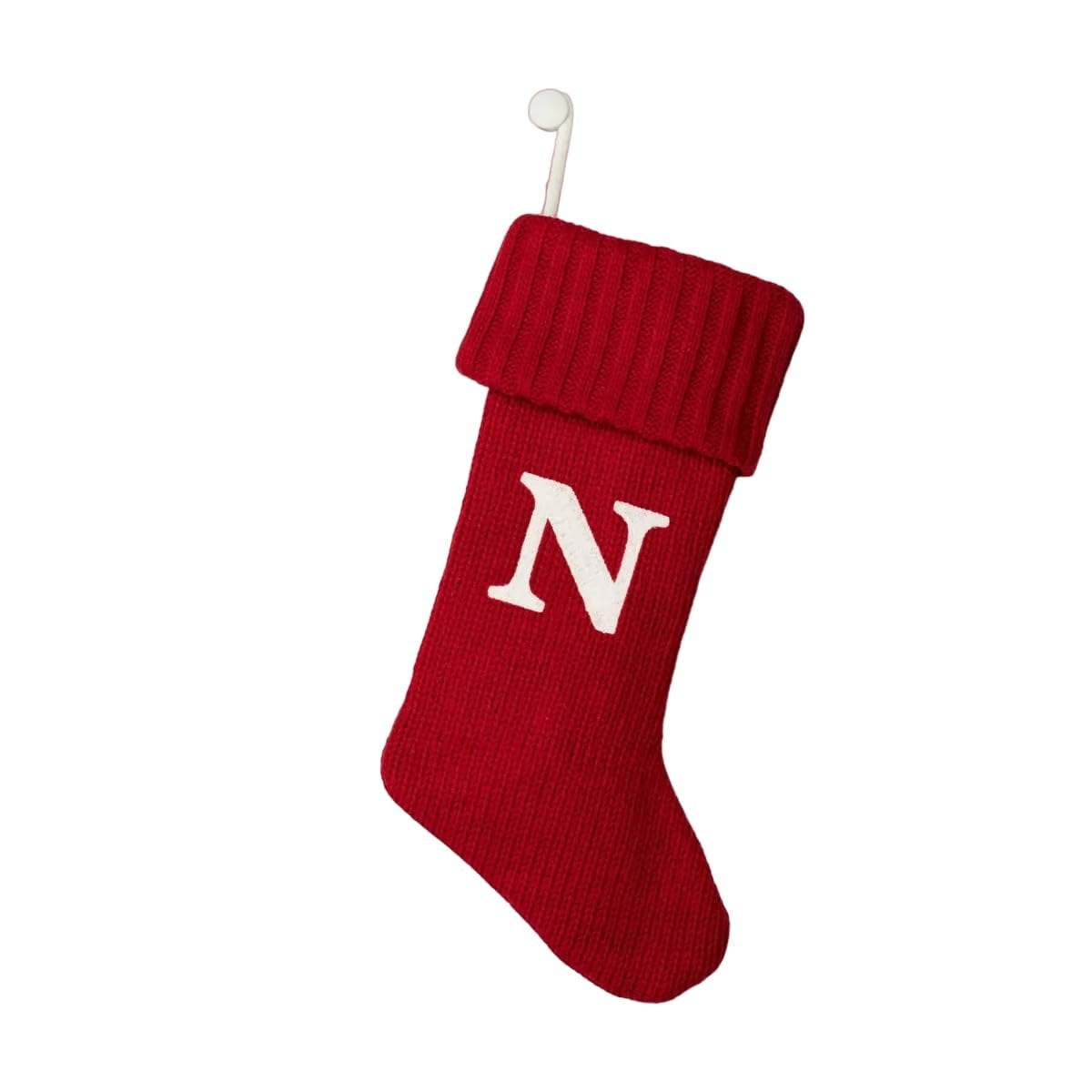 Wondershop Christmas Holiday Red Thick Knit Stocking 20" Monogram Letter N