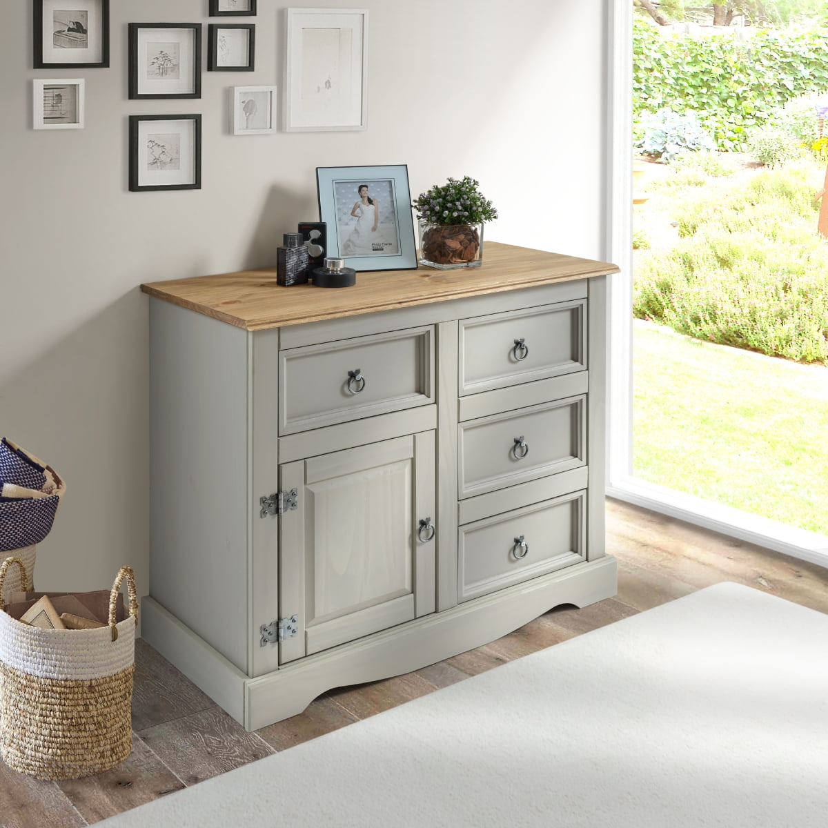 Wood Buffet Sideboard 1 Door 4 Drawers Corona Gray | Furniture Dash