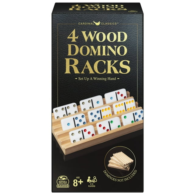 Wood Domino Racks, Set of 4 Trays for Mexican Train and other Dominoes Games, for Families and Kids Ages 8 and up