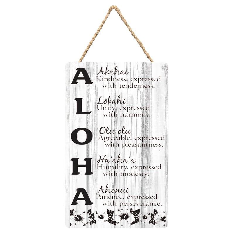 Wood Door Sign Aloha - Acronym - Hawaiian Sign Hanging Printed Wooden Plaque Decor, Wall Art Decor Home Office Door Decoration 6X12 Inch C23