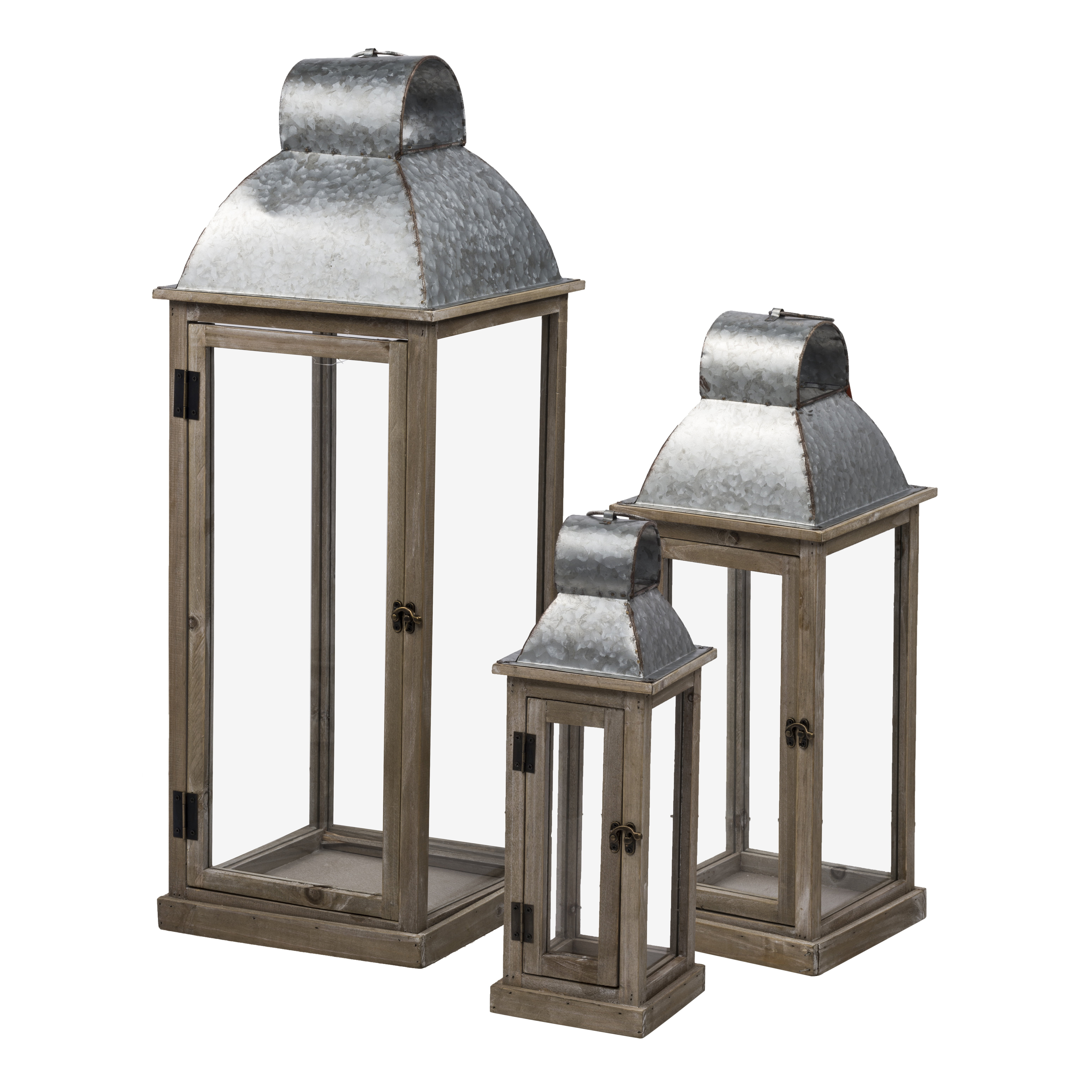 Wood Lanterns - Natural, Silver - Set of Three
