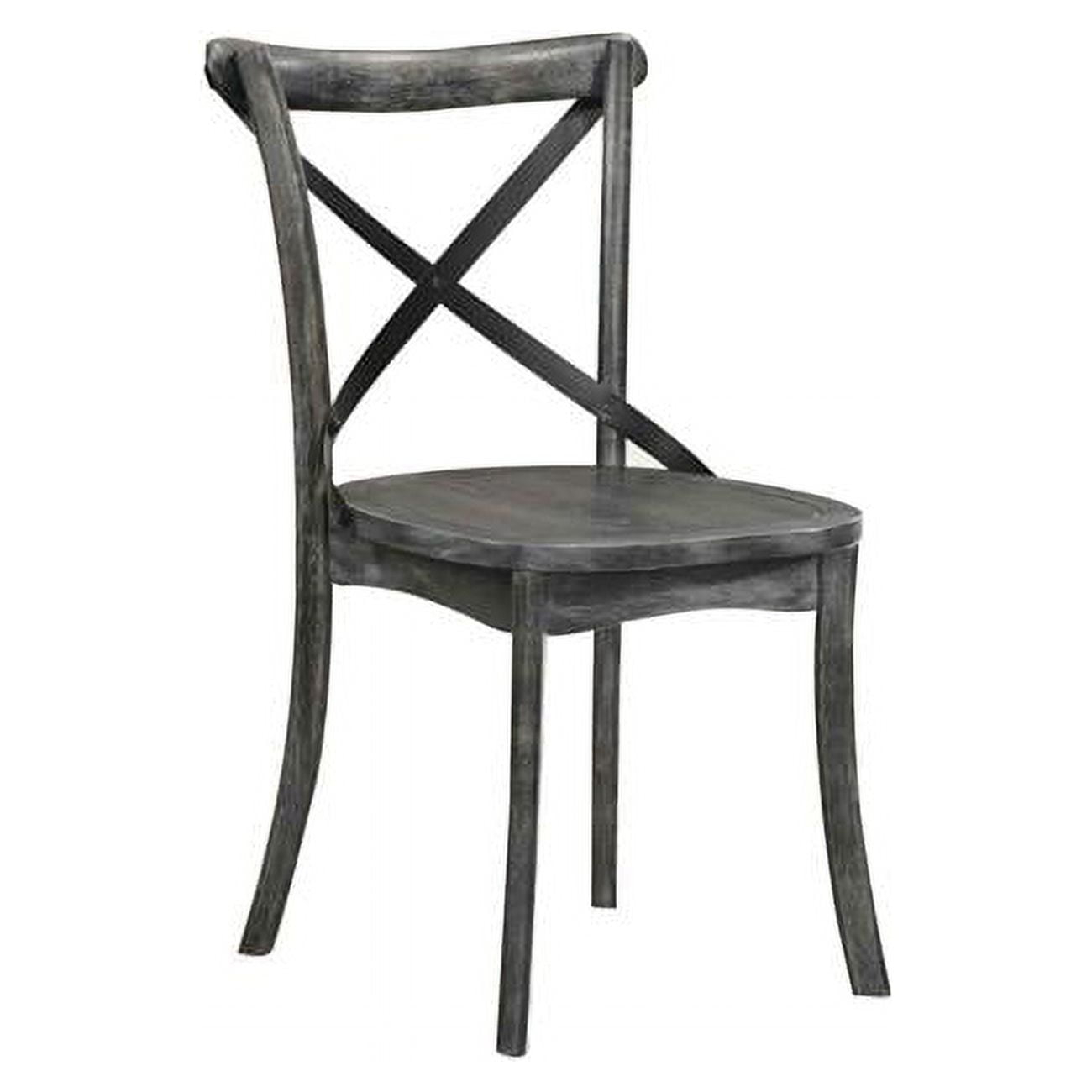 Wood & Metal Side Chair with X Open Back, Rustic Gray & Black - Set of 2