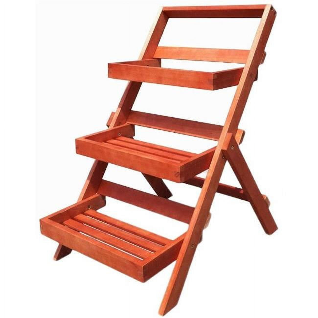 VIFAH V1512 Malibu 24-Inch Wide 3-Layer Eucalyptus Hardwood Outdoor Garden Patio Plant Stand for Flowers, Vegetables and Potted Houseplants, Natural