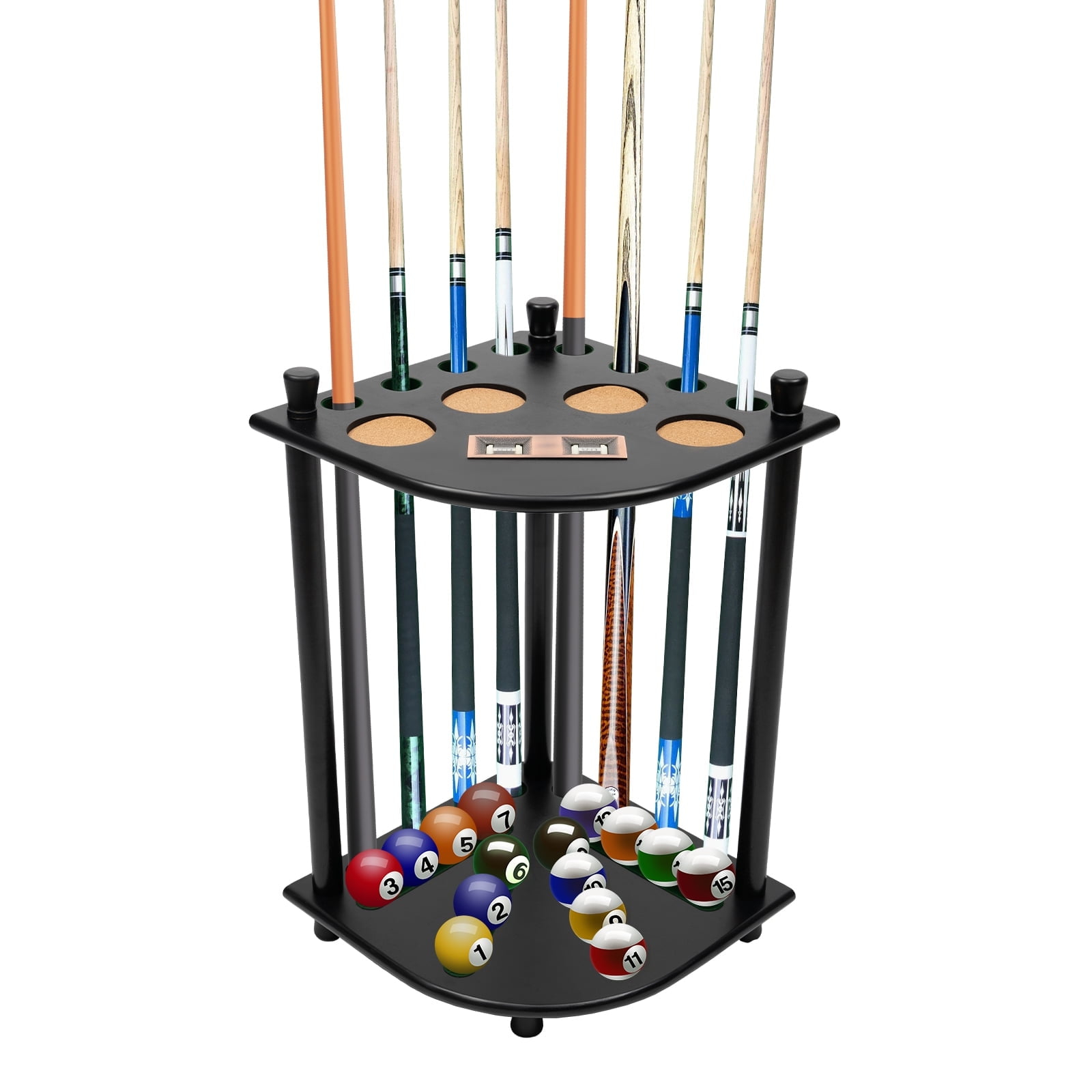 Wood Pool Cue Rack Solid Pool Stick Holder,Black Floor Stand Holds 8 Pool Billiard Stick Billiard Cue Racks,Pool Table Accessories for Game Room,Club