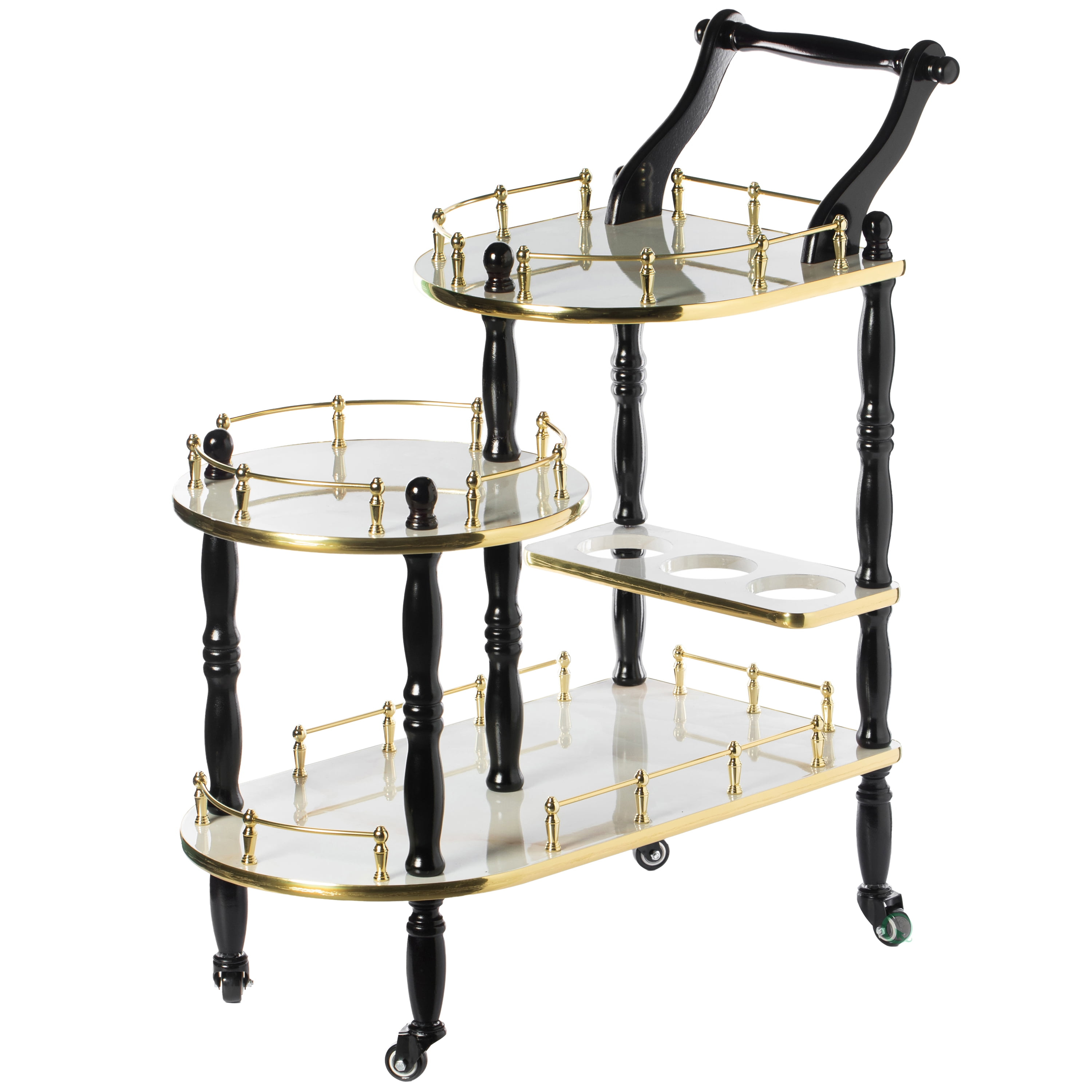 Wood Serving Bar Cart Tea Trolley with 3 Tier Shelves and Rolling Wheels