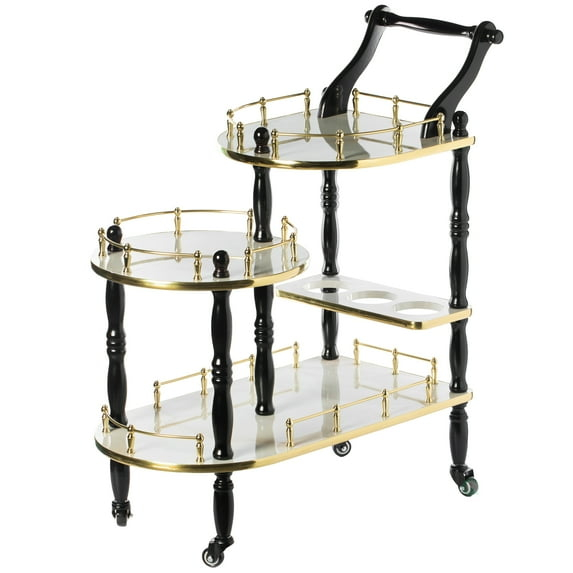 Wood Serving Bar Cart Tea Trolley with 3 Tier Shelves and Rolling Wheels