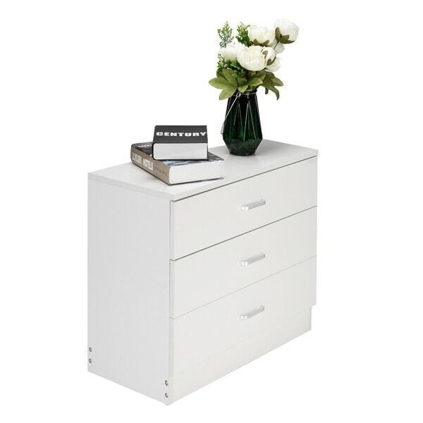 White Drawer Chest, Wood Dresser with 3 Drawer, Drawer Cabinet Storage Drawer Unit, Nightstand for Bedroom