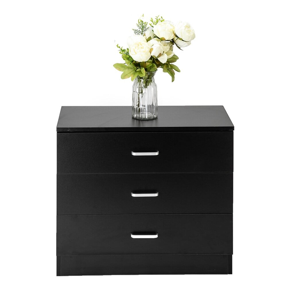 Oufan 3 Drawer Dresser, Wood Chest Drawers Cabinet with Storage for Bedroom, Black