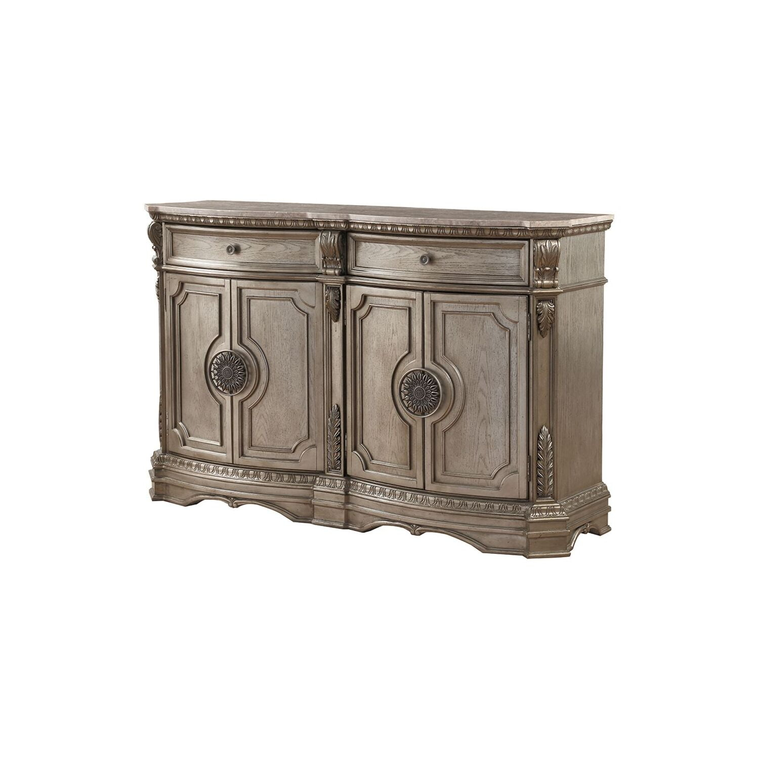 Wood Top Finish Dining Server With 2 Drawers, Antique Champagne