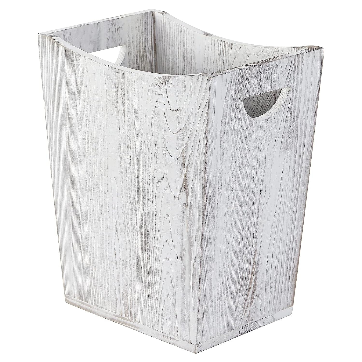 2-Gallon Farmhouse Style Wood Wastebaskets,Grayish-white