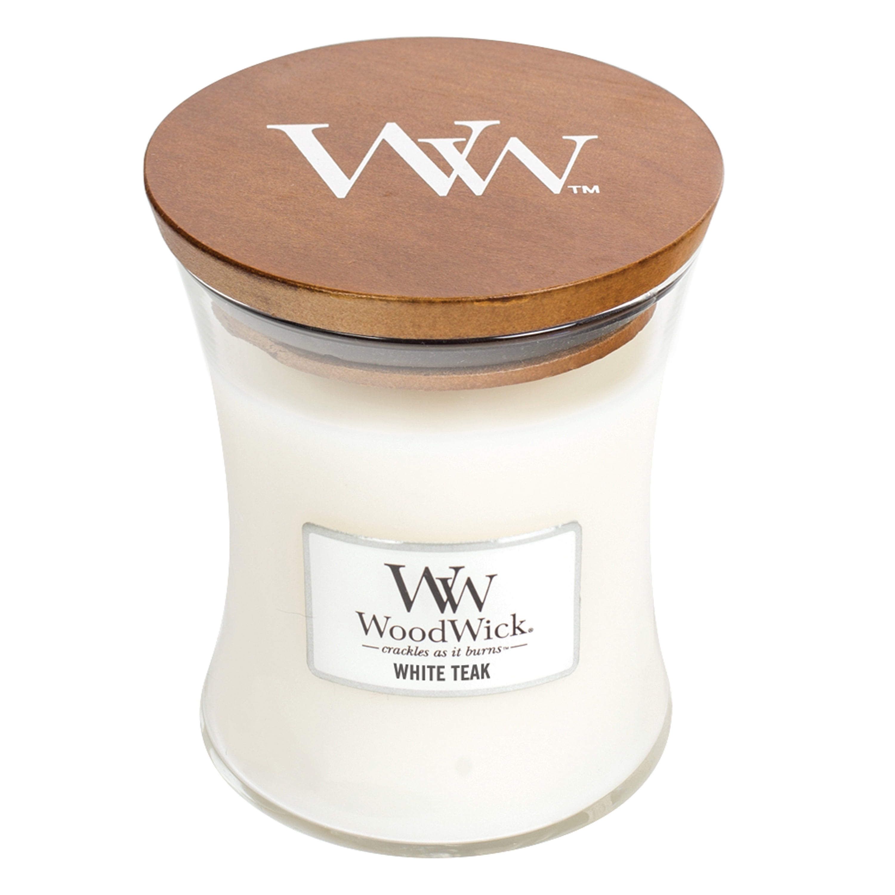 WoodWick Medium Hourglass Scented Candle, White Teak, 9.7 oz